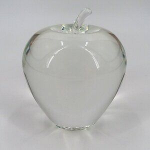 Steuben FLAW Signed Crystal Temptation Clear Apple Paperweight Figurine 4in Tall